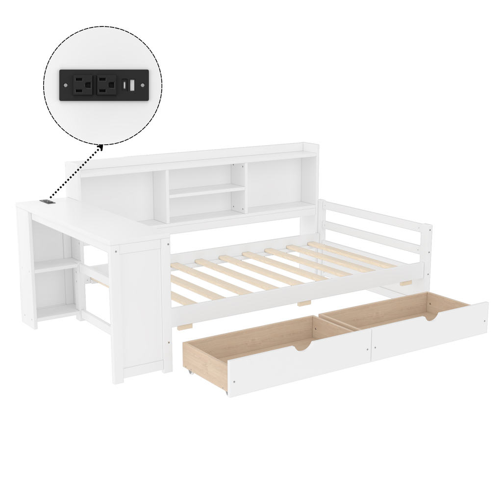 Twin Size Corner Daybed with Storage Drawers & Desk