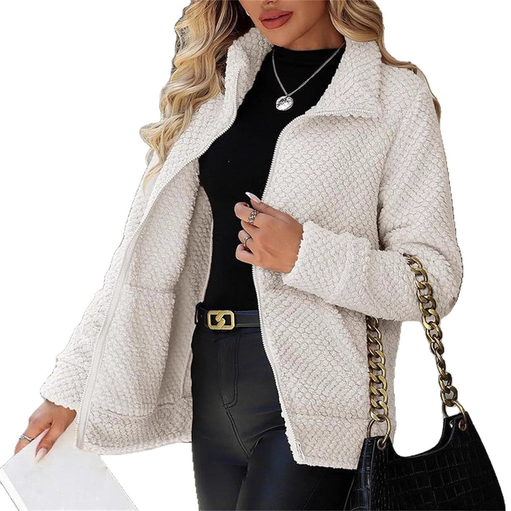Women's Padded Fleece-Lined Zip-Up Jacket With Pocket And Lapel