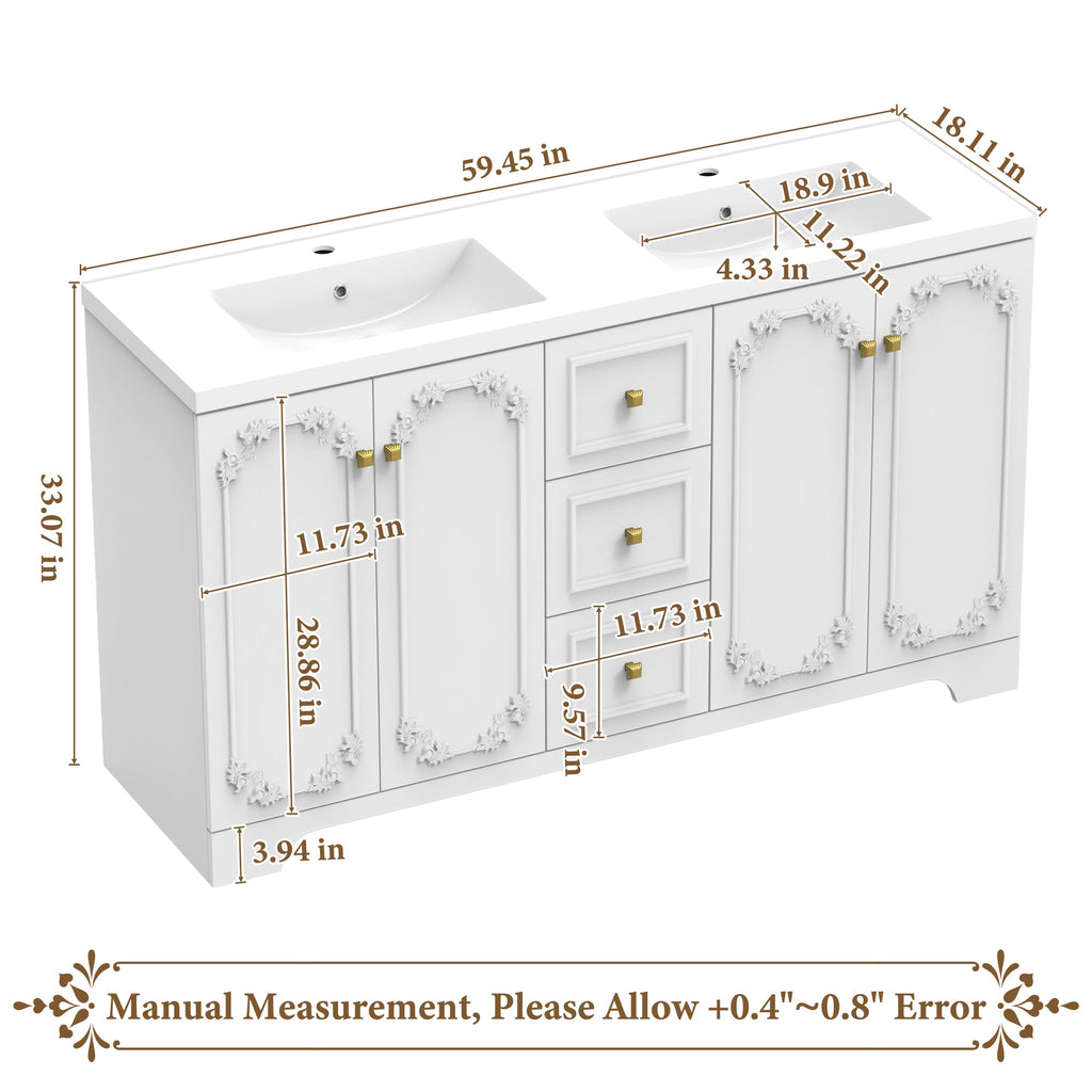 60" White French-Style Bathroom Vanity Cabinet