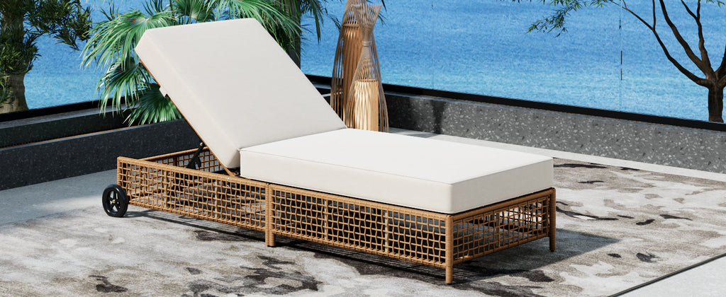 TREXM Outdoor Lounge Chair with Cushion and Wheels