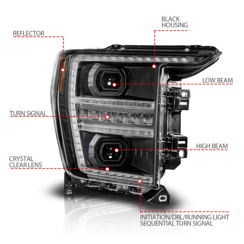 ANZO 21-23 Ford F150 LED Projector Headlight w/Switchback+Sequential - Black (Passenger Side Only) 111594-R