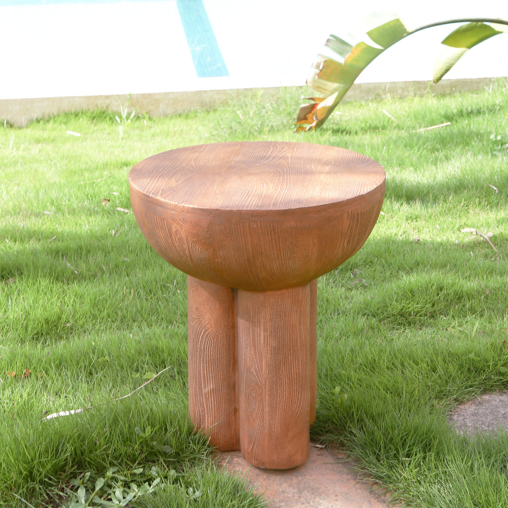Iris Outdoor Patio Three-Legged Wood-Grain Round MGO Side Table