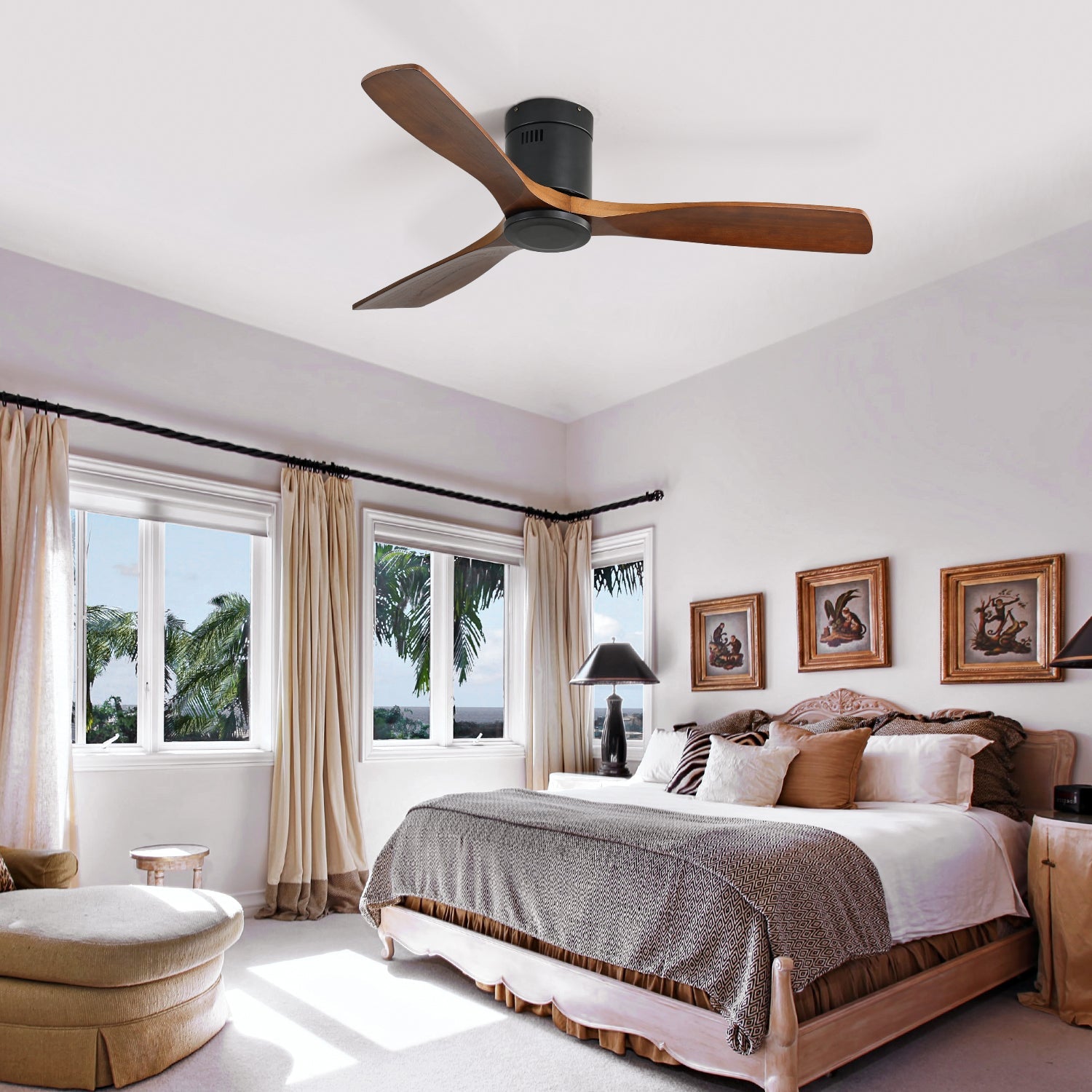 52 Inch Low Profile Ceiling Fan DC 3 Wood Fan Blade