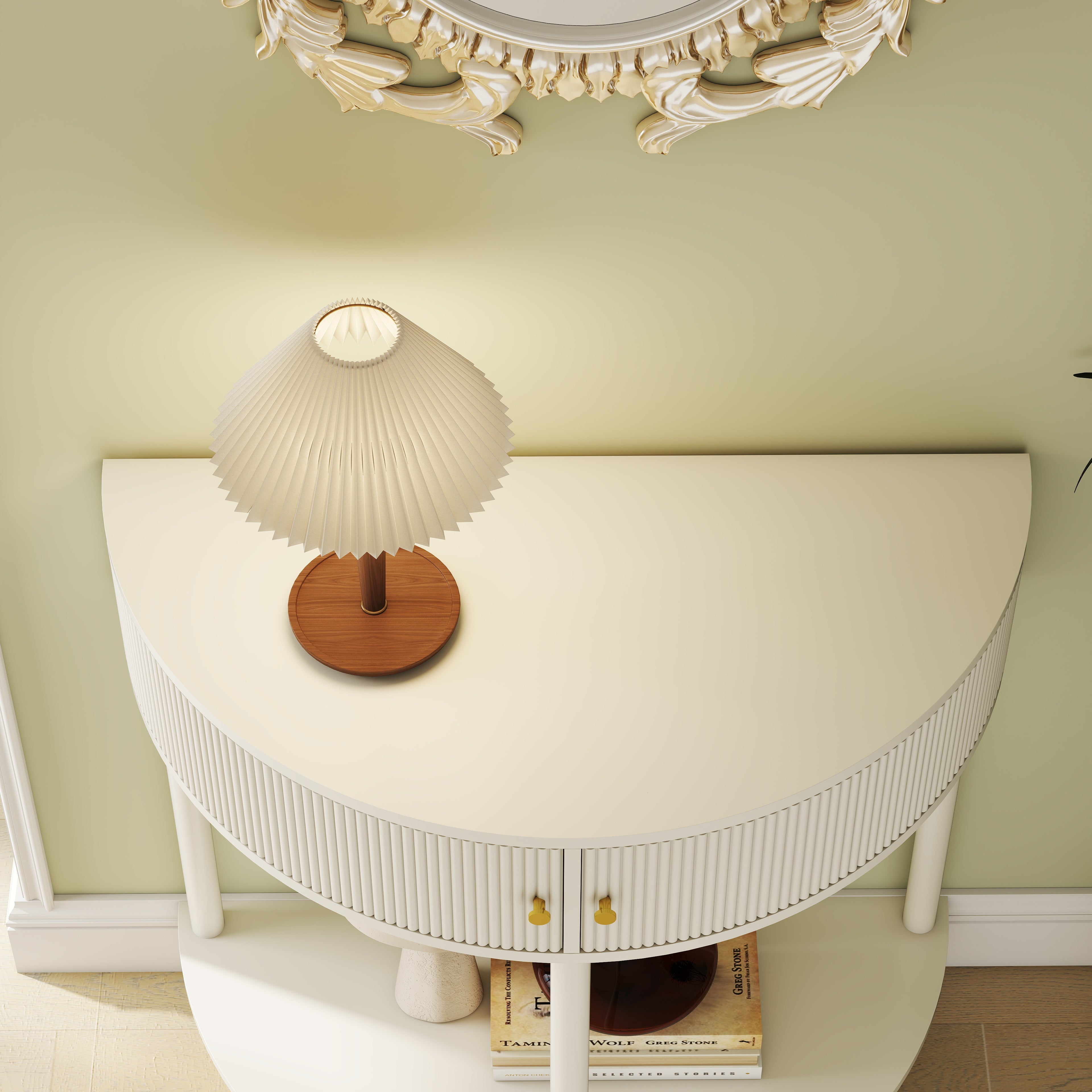 Artisan-Crafted Wave-Pattern Demi-Lune Console Table