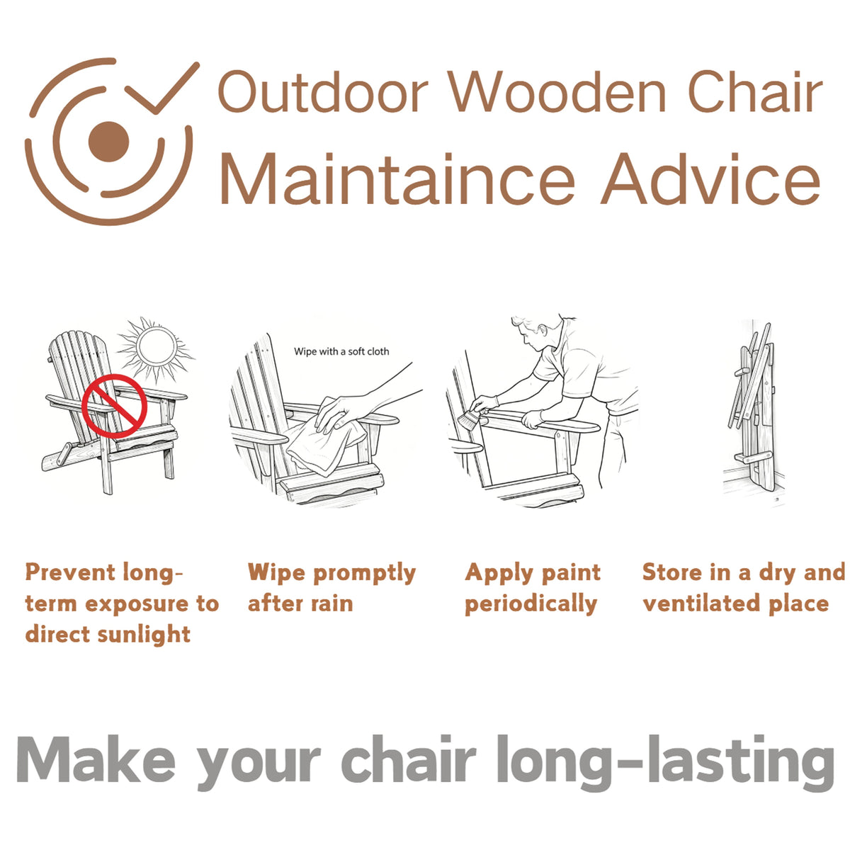 Oversize Embossed Wooden Outdoor Folding Adirondack Chair