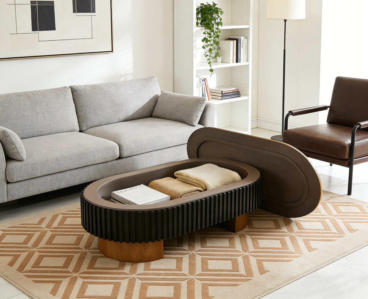 43.7" Oval Coffee Table With Hidden Storage