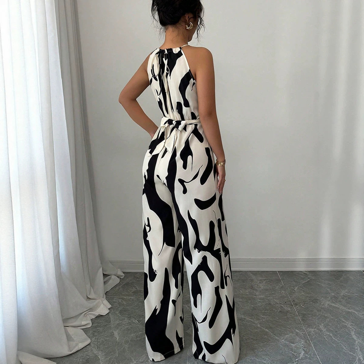 Cross-Border Foreign Trade Halter Neck Jumpsuit  Summer European And American Style Milk Pattern Tie-Up Halter Jumpsuit For Women