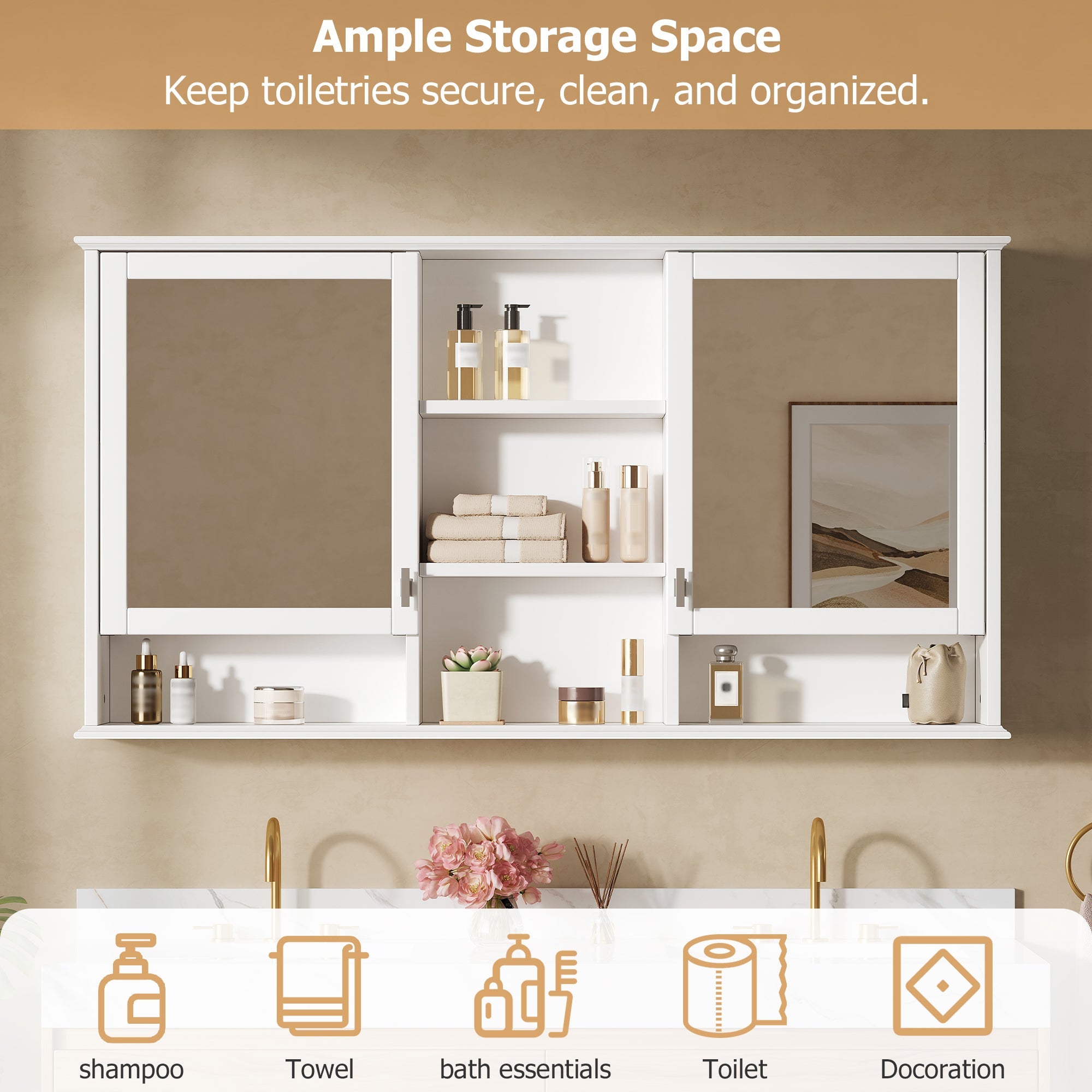 55-Inch Wall-Mount 2-in-1 Mirror Cabinet