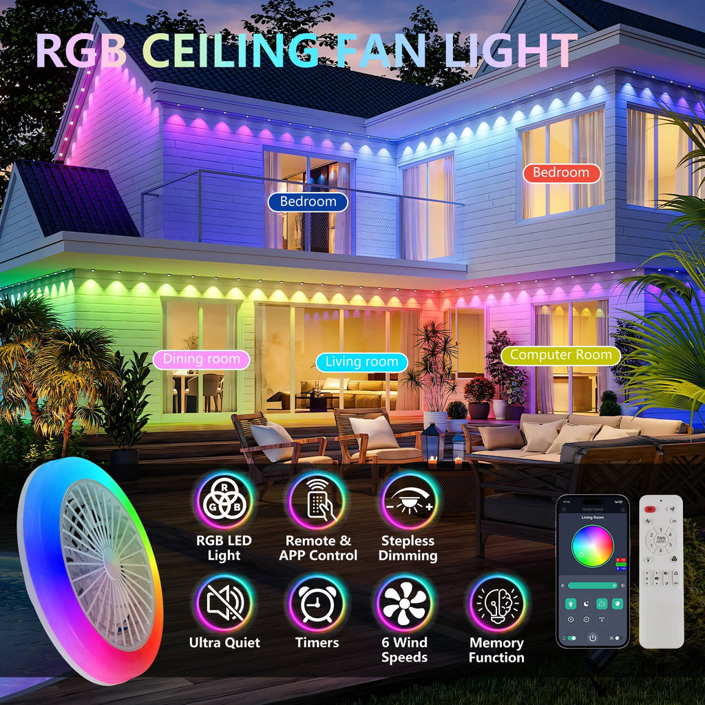 18 Inch Ceiling Fan with RGB Light Remote