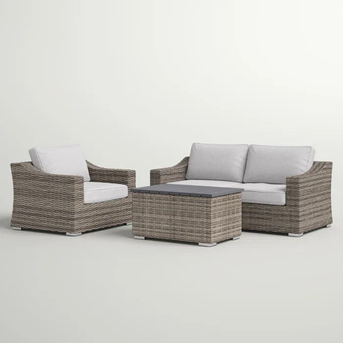 Stylish Rattan Wicker 3-Person Seating Group with Plush Cushions
