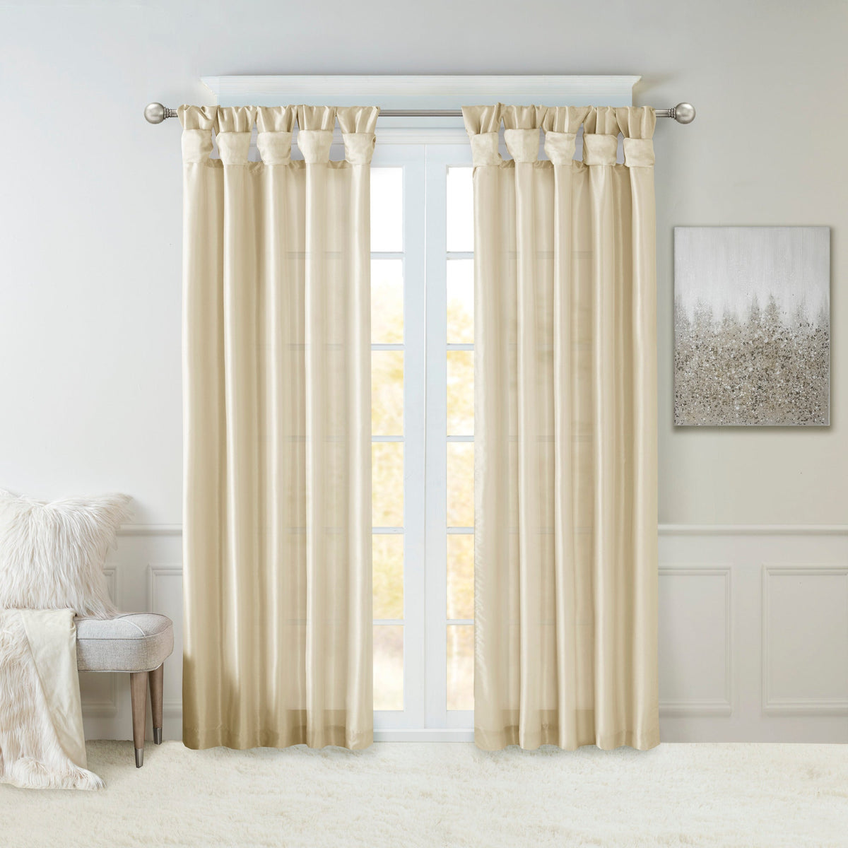 Twist Tab Lined Window Curtain Panel Champagne
