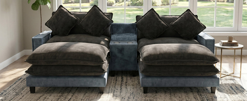 111" Chenille Upholstered Sectional Sofa with Ottoman & Storage