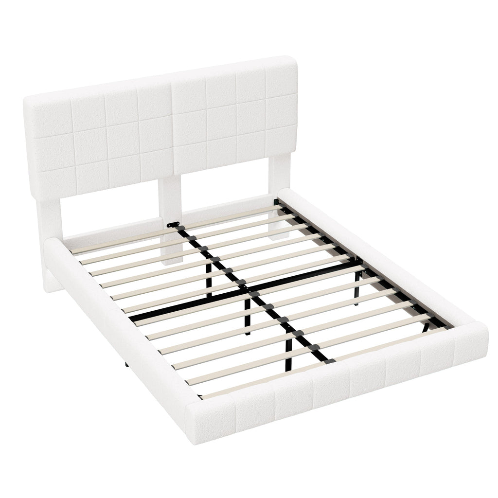 White Boucle Floating Bed with Light (Queen)