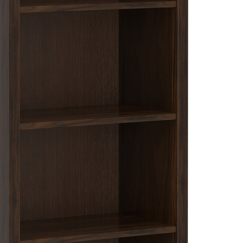 Warm Shaker 72 Inch Tall Solid Wood 5 Shelf Bookcase in Brunette