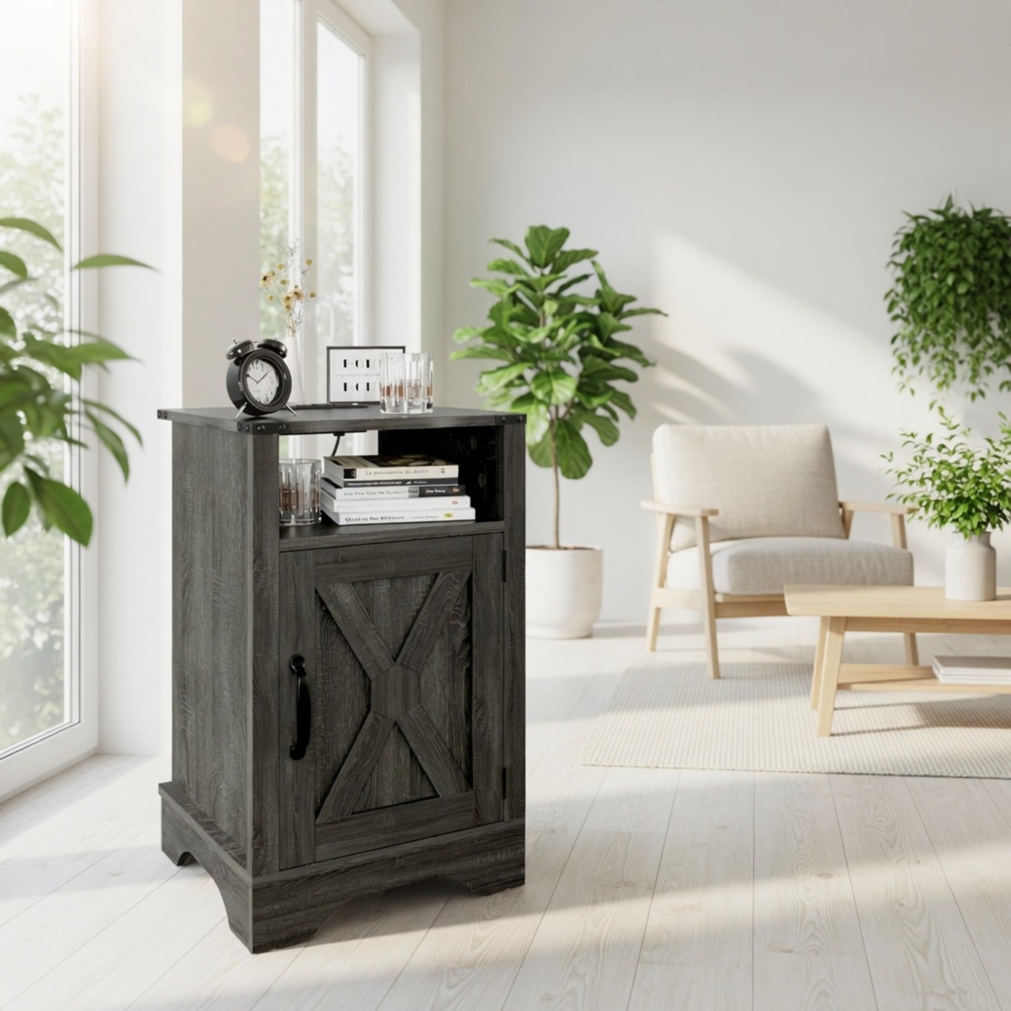 16" Dark Grey Farmhouse Nightstand
