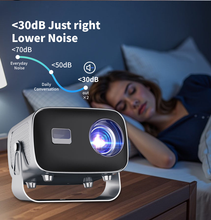 A10 Portable Smart Projector, Native 720P Support 4K Decoding, Android 14 System Auto Focus Auto Keystone Correction, Dual Band WiFi6 Bluetooth 5.4 Home Theater Projector With Rotatable Stand For Home