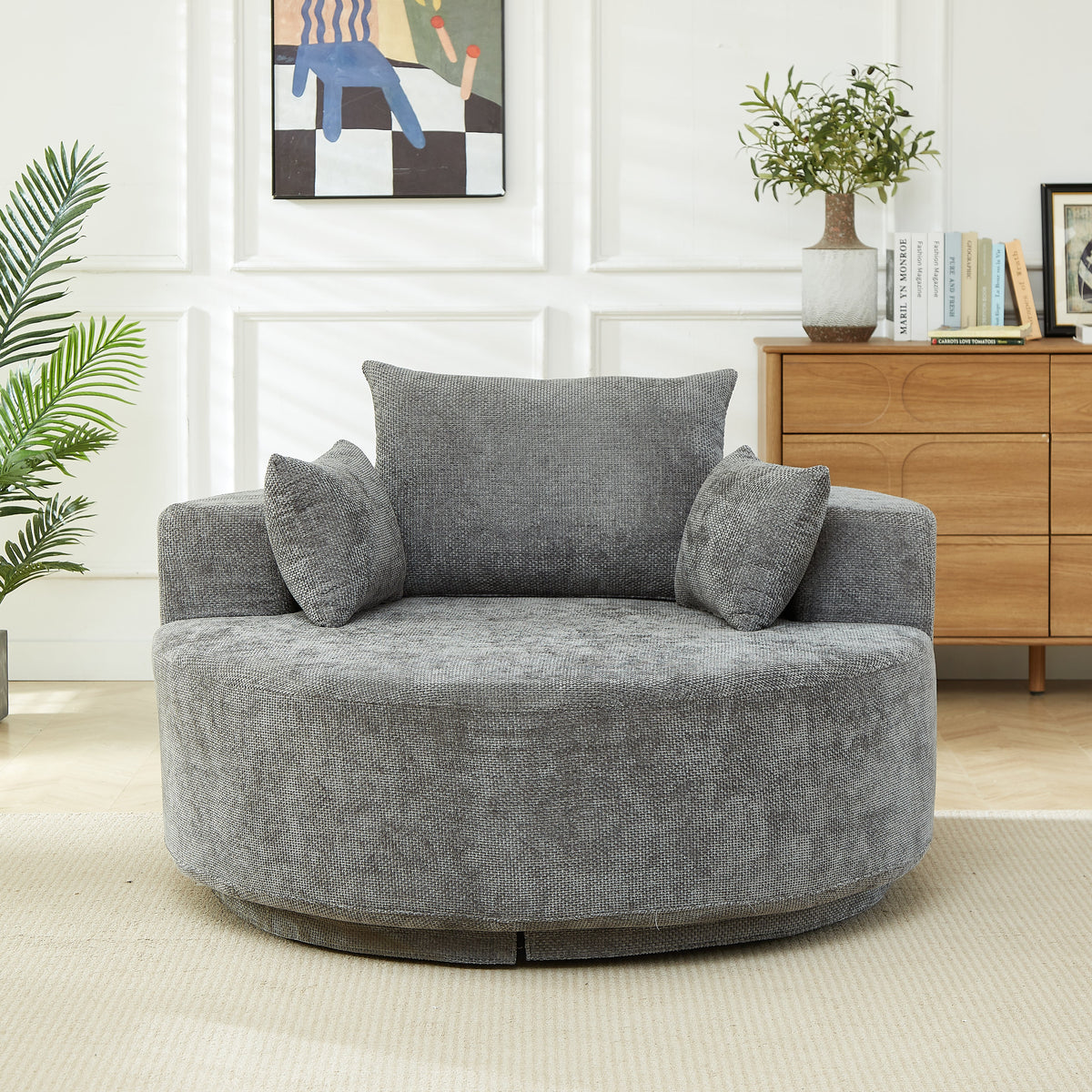 55''L Chenille Foam Single Swivel Chair