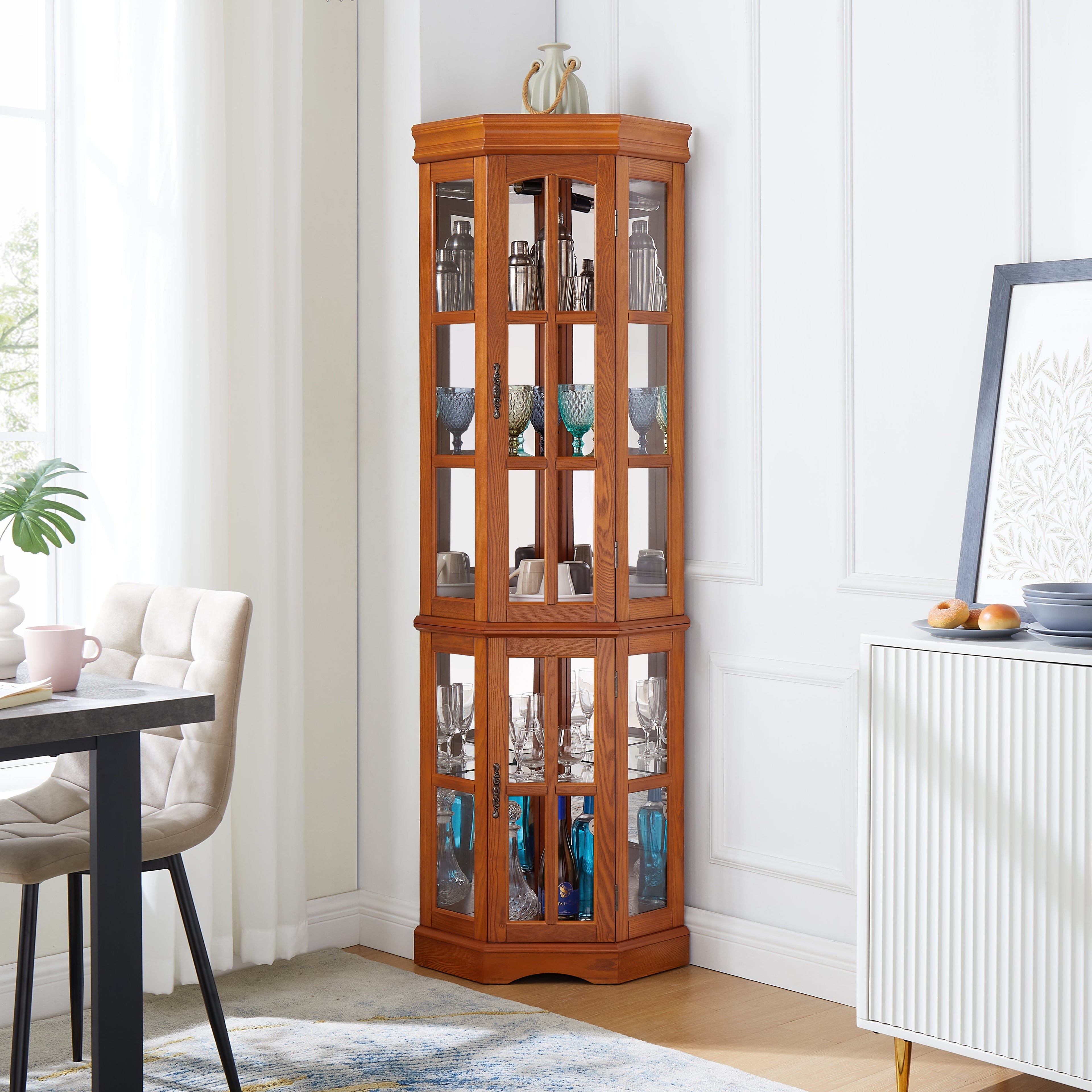 Corner Curio Cabinet with 5 Shelves and Lighting System