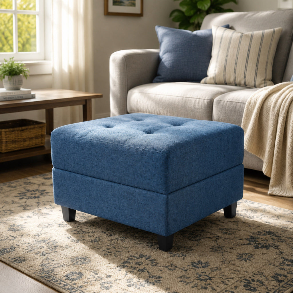 Navy Blue Tufted Ottoman