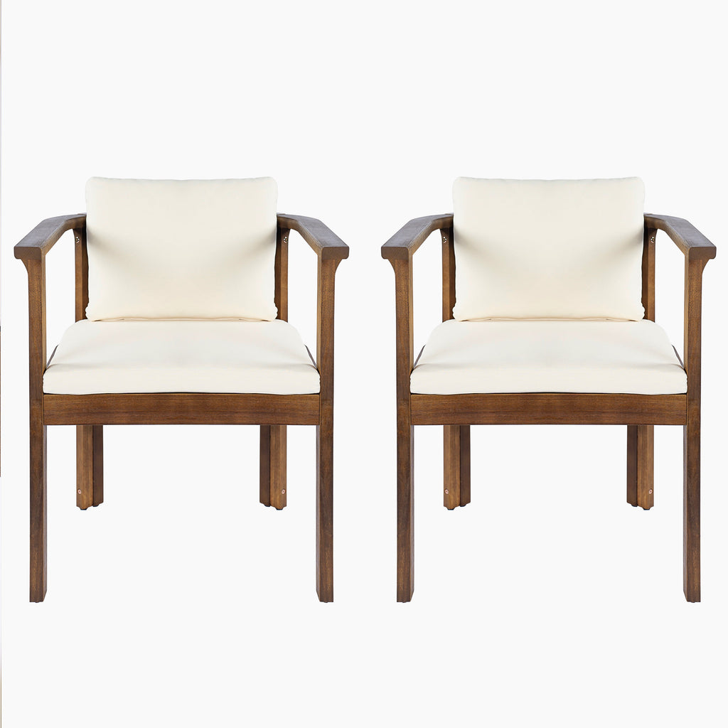 Outdoor Dining Chair Set of 2 with Curved Acacia Wood Arms