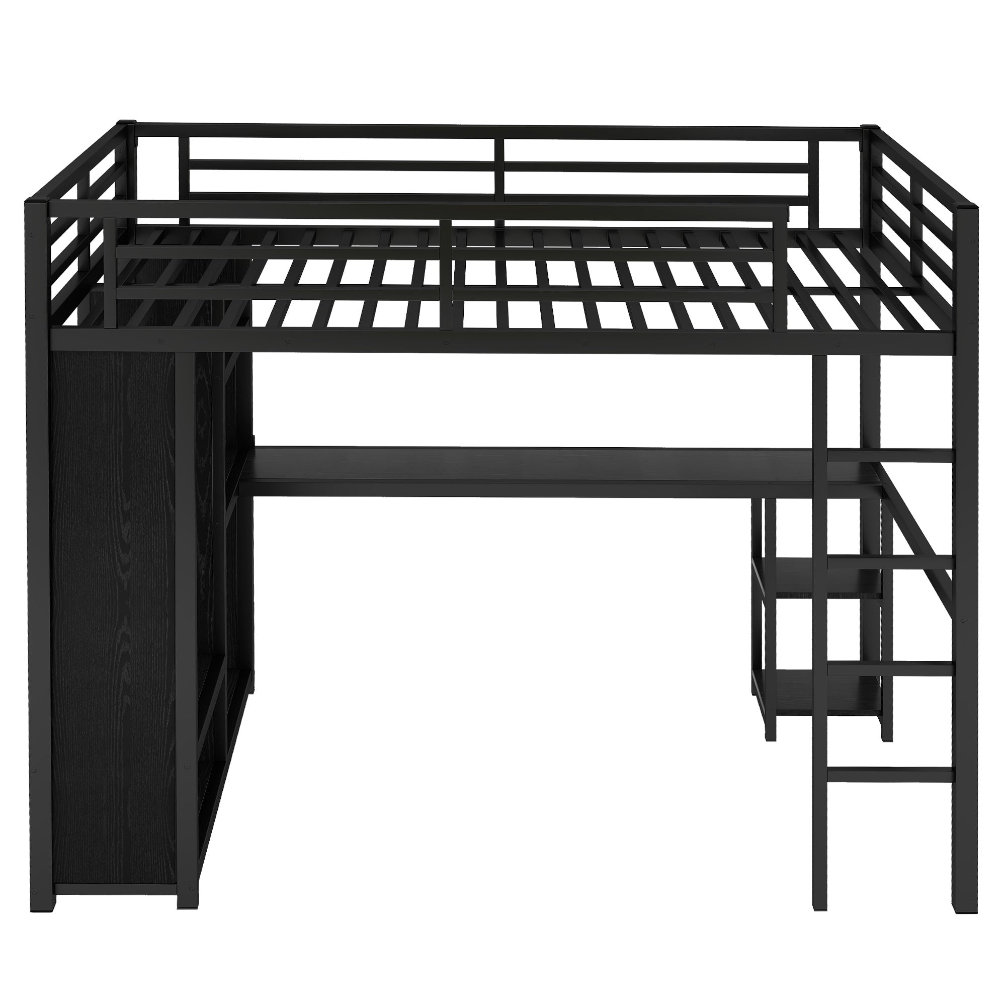 Full Size Loft Bed Frame with Built-in Wardrobe