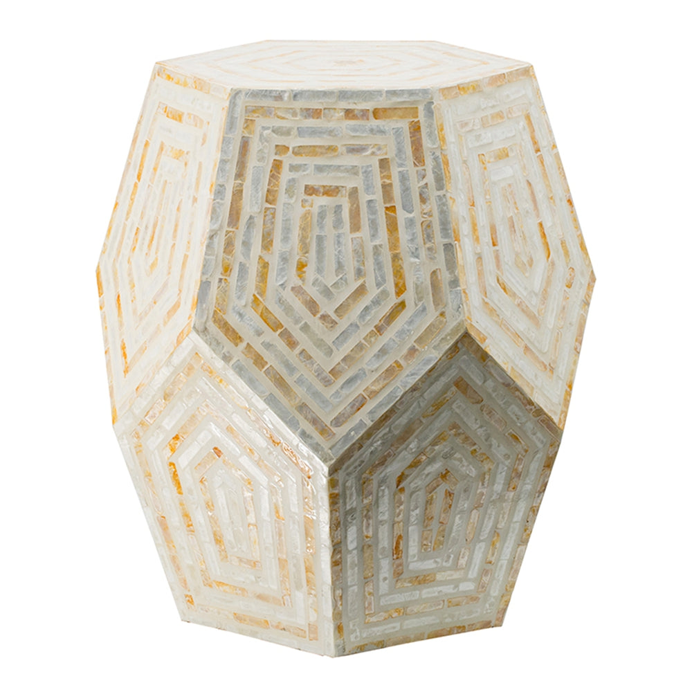 18x18x21" Hexagonal Capes Capiz Stool, Cream/Yellow