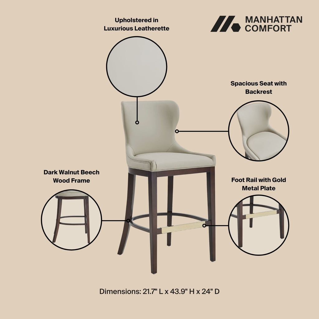 Blair Wood Upholstered Barstool in Stone