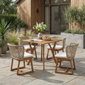 5-Piece Outdoor Dining Set, Acacia Wood Table & Wicker Back Chairs