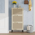 Rattan 3 Door Shoe Rack, Freestanding Modern Shoe Storage Cabinet