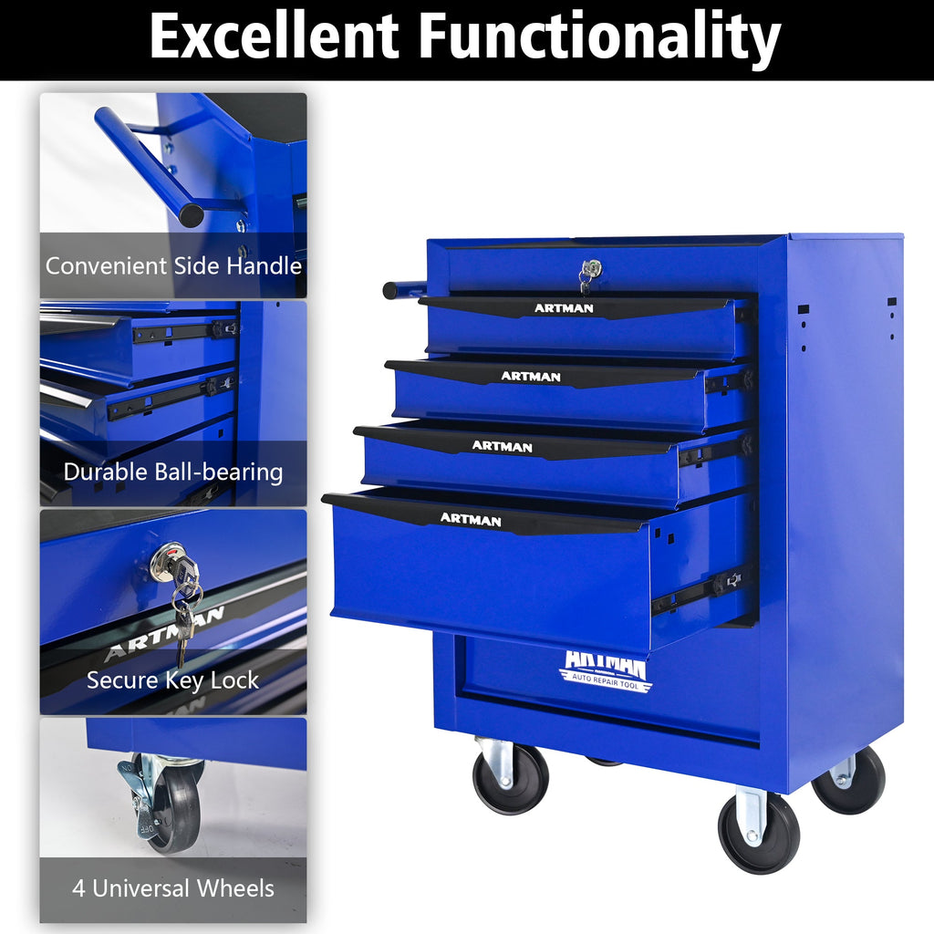 Rolling Metal Tool Chest with 5 Drawers - Purple