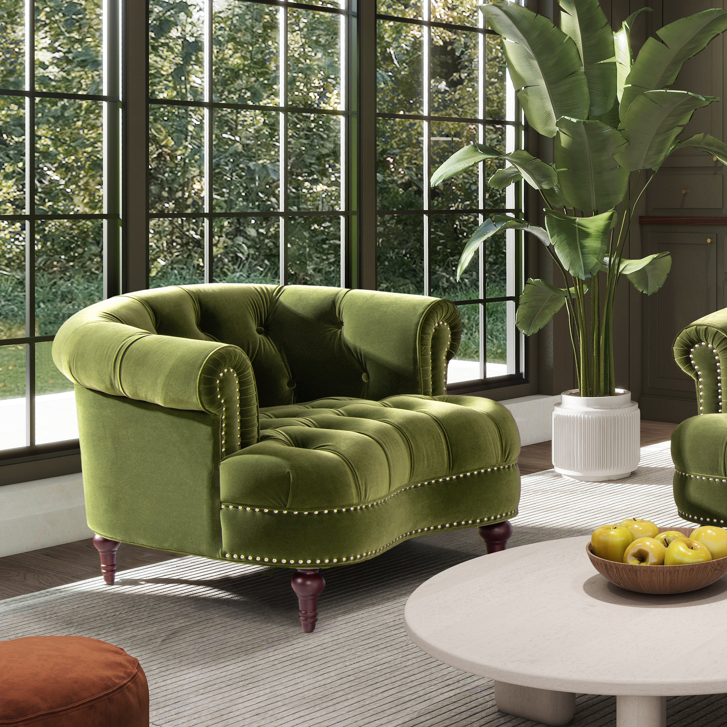 La Rosa Victorian Tufted Upholstered Accent Chair, Olive