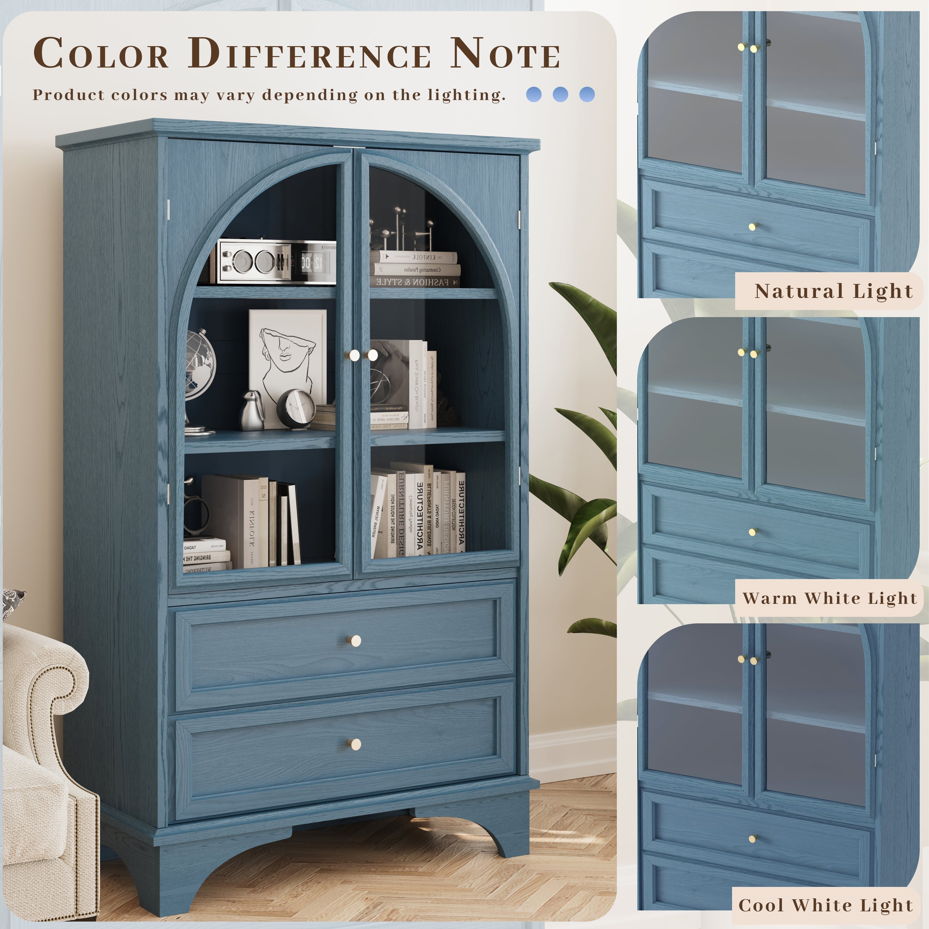 52.17"H Glass Door Display Case Storage Cabinet