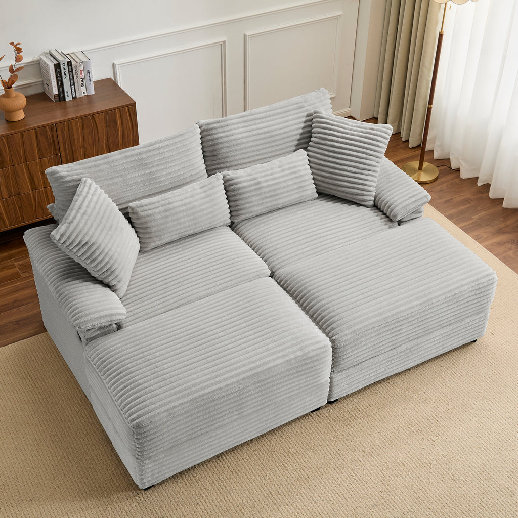 Double Chaise Lounge Set with Reversible Ottoman
