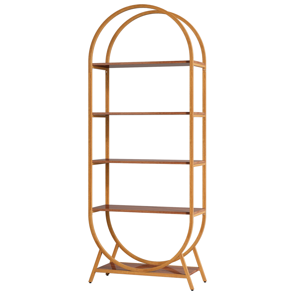 70.8" 5-Tier Modern Brown Arched Open Bookshelf