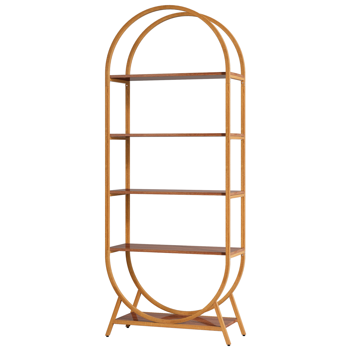70.8" 5-Tier Modern Brown Arched Open Bookshelf