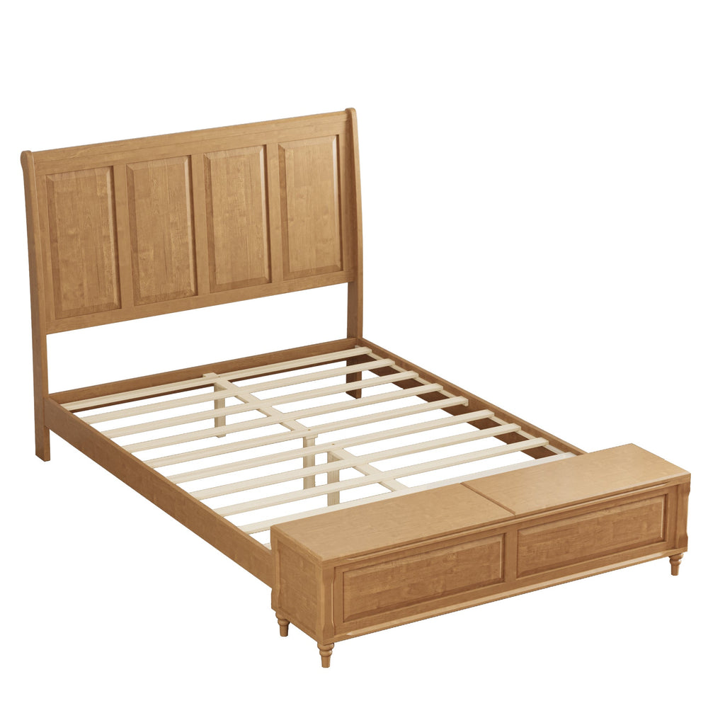 Queen Bed Frame with Tall Headboard and Storage Bench