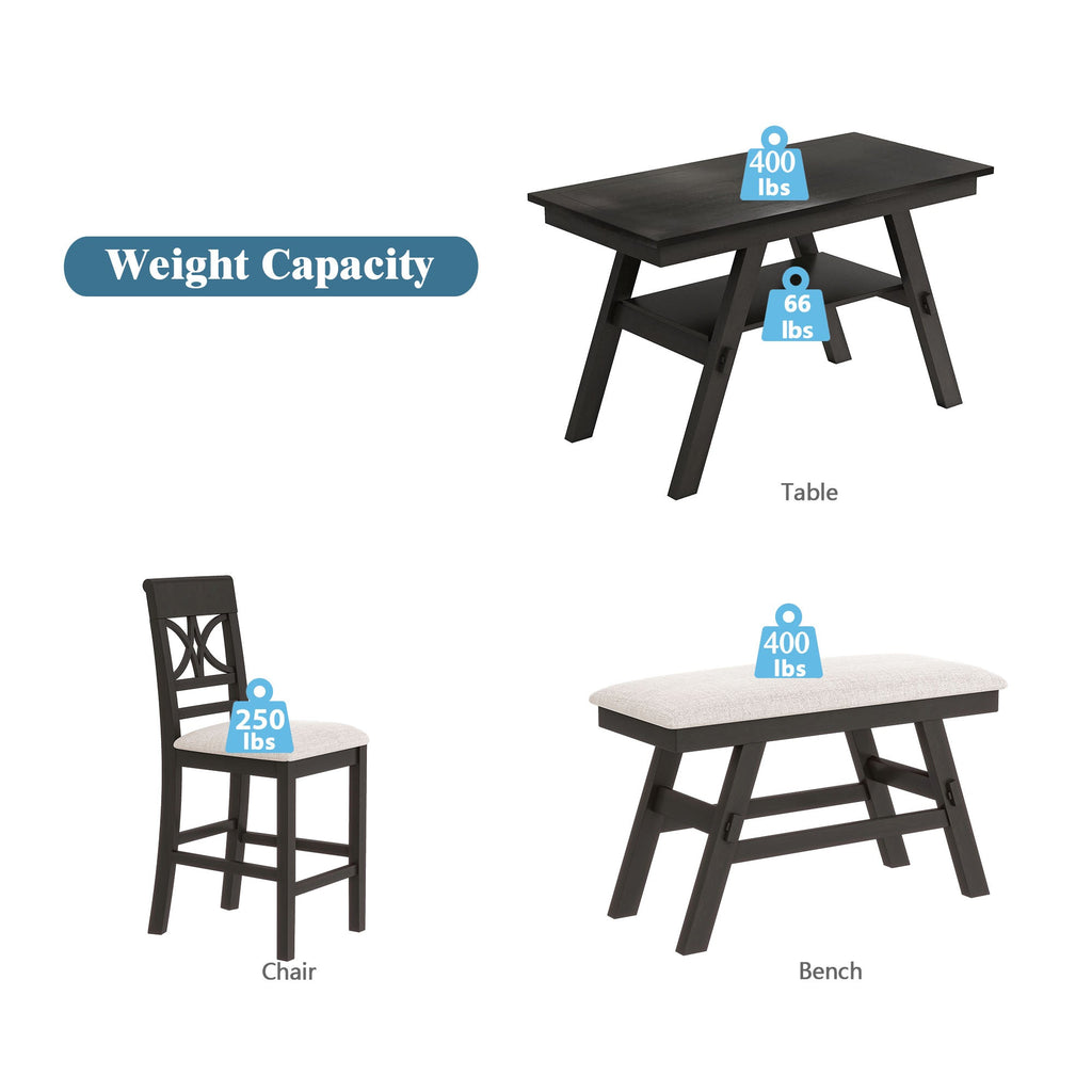 TOPMAX 6-Piece Wood Counter Height Dining Table Set with Storage Shelf