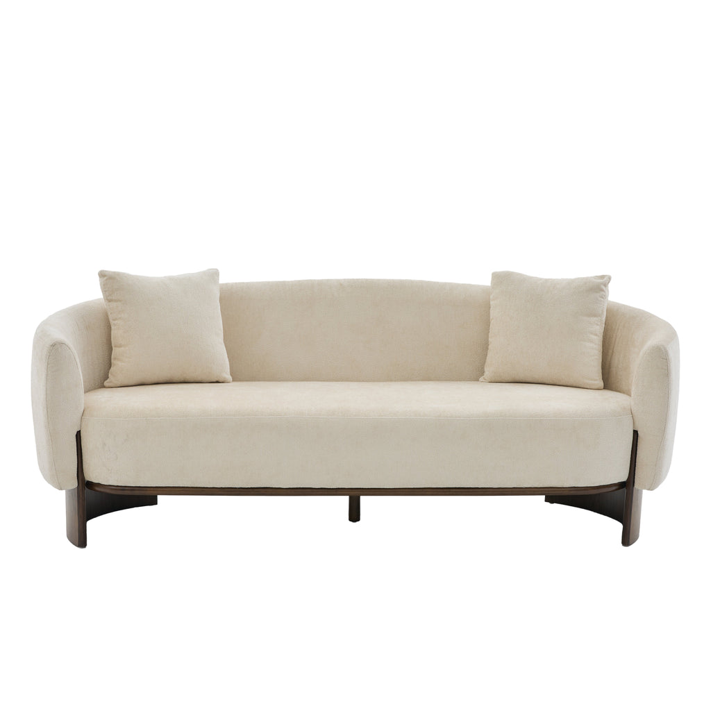 81 In. Curved Boucle Sofa with Wooden Base