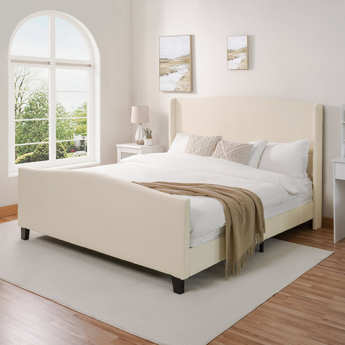 King Size Bed Frame with Upholstered Headboard