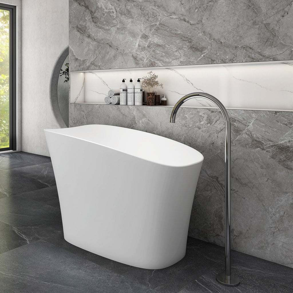 51-Inch Freestanding Solid Surface Deep Soaking Bathtub with Seat