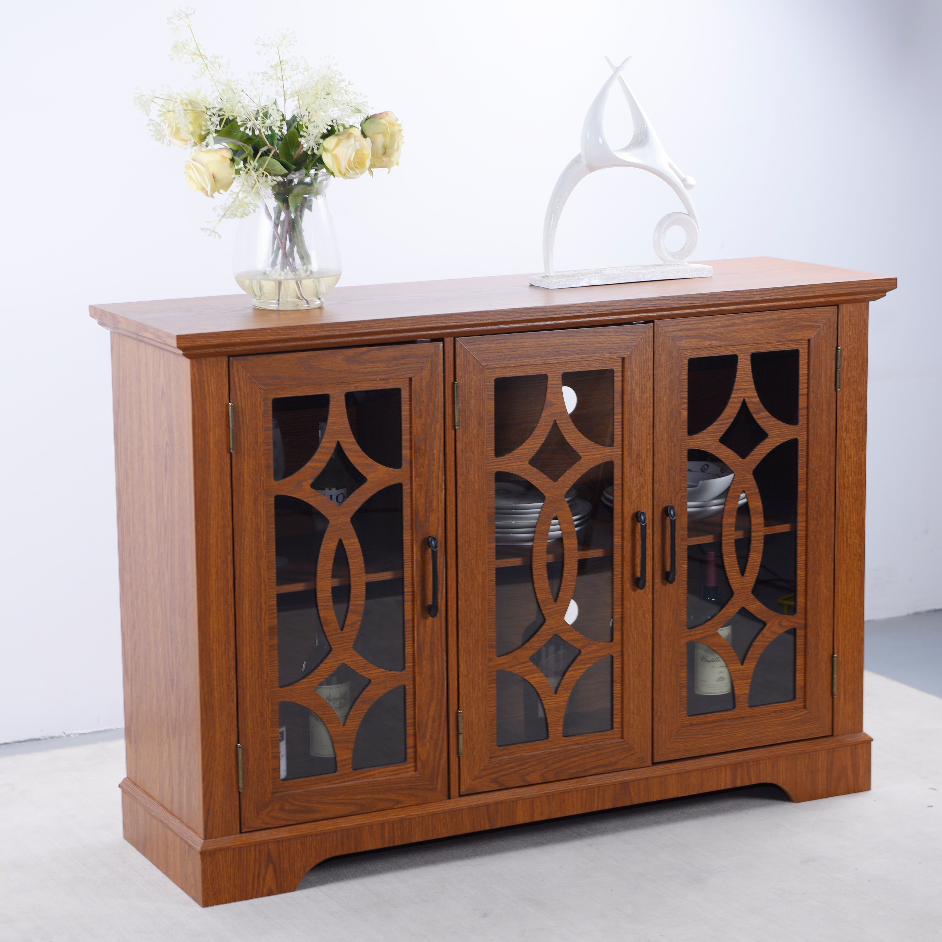 Spacious Size Sideboard with 3 Clear Tempered Glass Doors