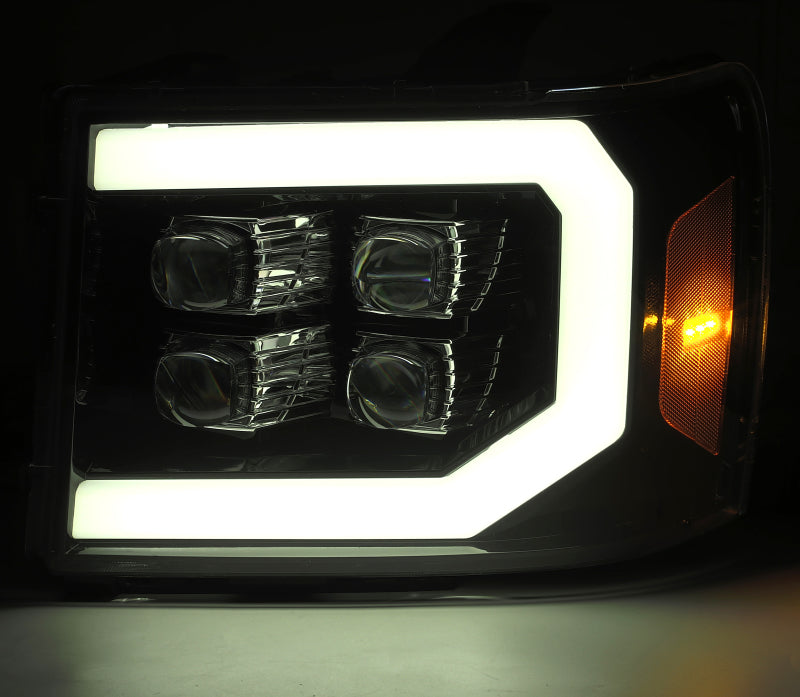 AlphaRex 07-13 GMC 1500HD NOVA LED Proj Headlight Plank Style Gloss Blk w/Activ Light/Seq Signal/DRL 880609 *Discontinued