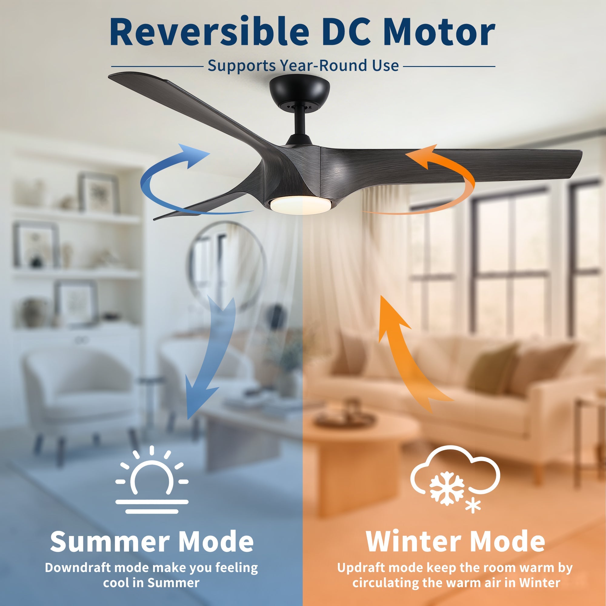 56" Modern Farmhouse Reversible Quiet Motor Ceiling Fan Light