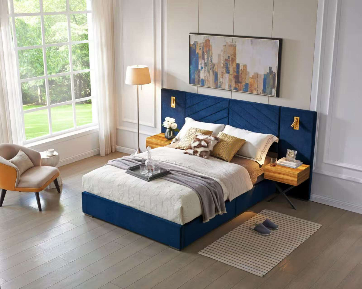 King Size Velvet Bed Frame with Vertical Channel Tufted Wingback Headboard