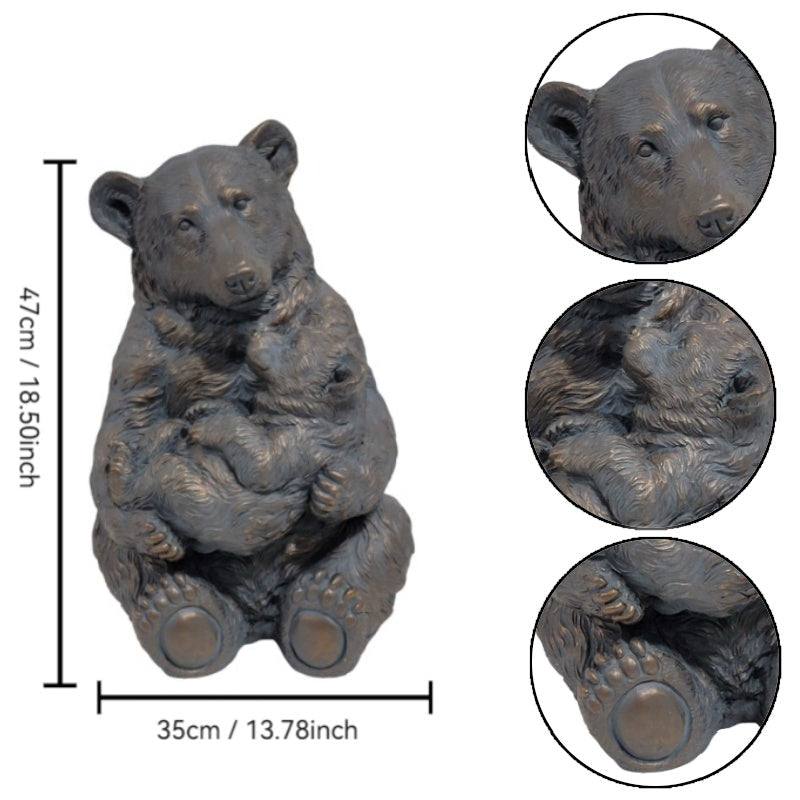 19'' Antique Bronze Mother And Cub Bear Statue