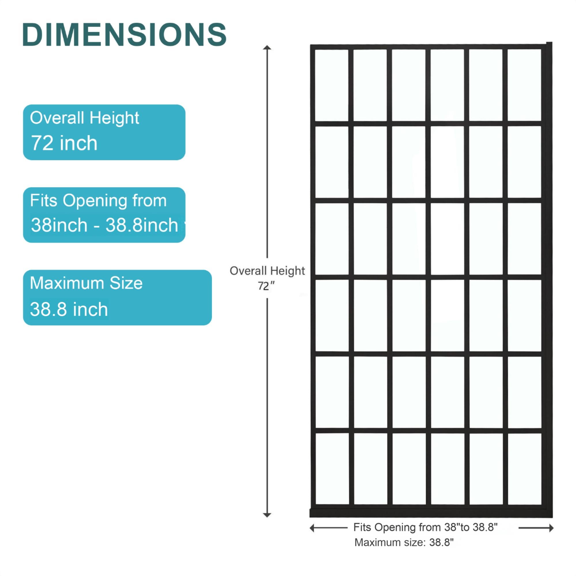 38" W x 72" H Frameless Fixed Shower Door