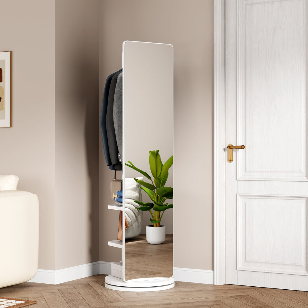 360° Rotating Full Length Mirror with Hook Storage Rack