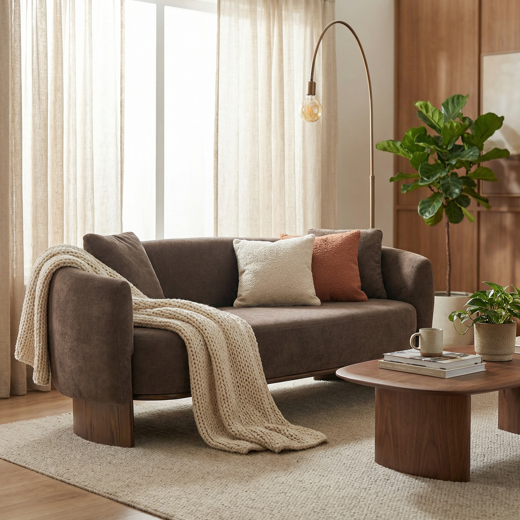 81 in. Curved Velvet Sofa with Wooden Base