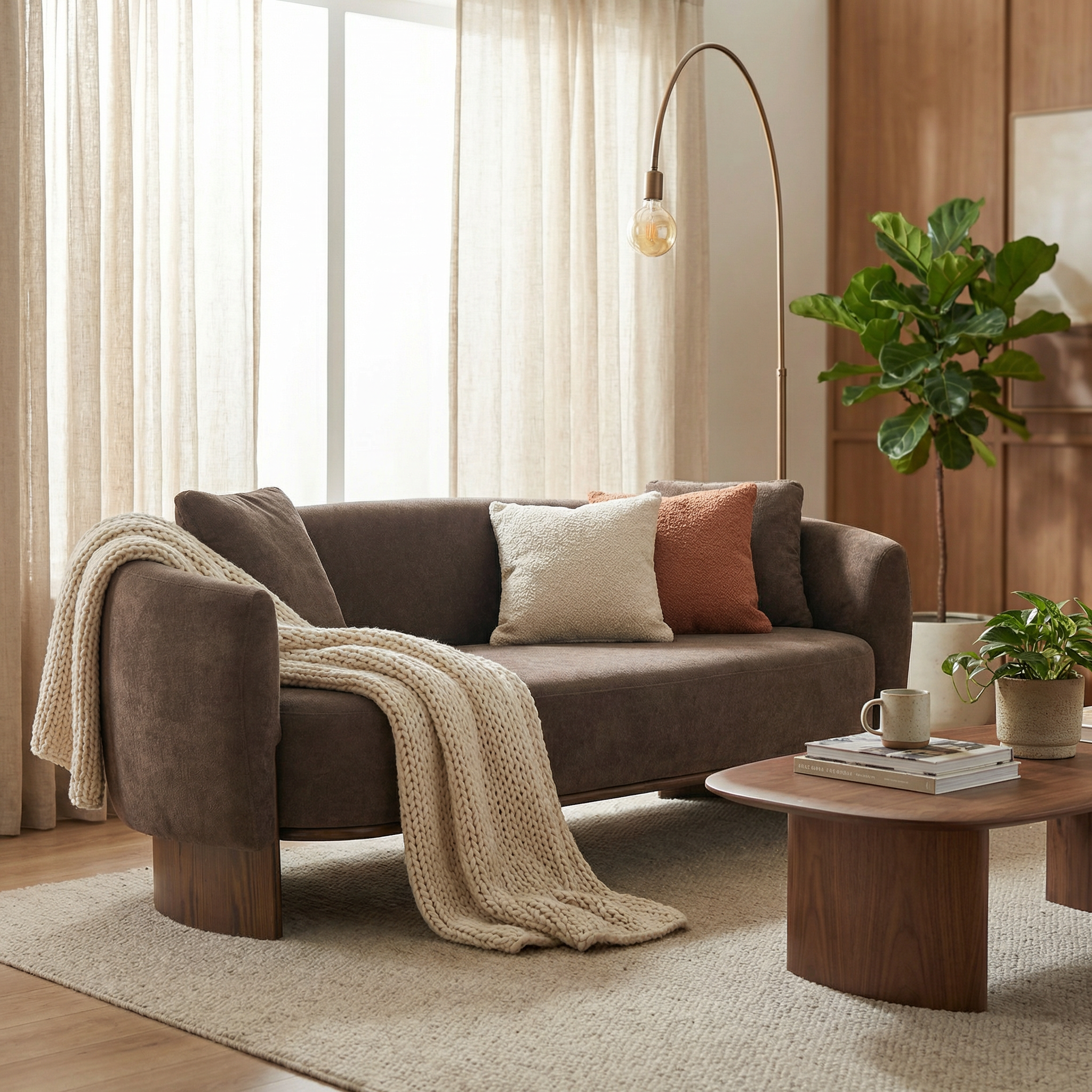 81 in. Curved Velvet Sofa with Wooden Base