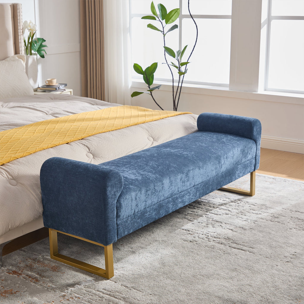 65" Ottoman Bench, Chenille Bench for Bedroom